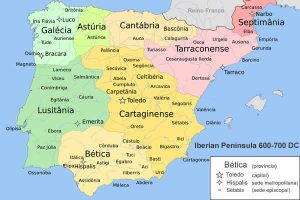 Map of Iberian Peninsula in the the 7th century.